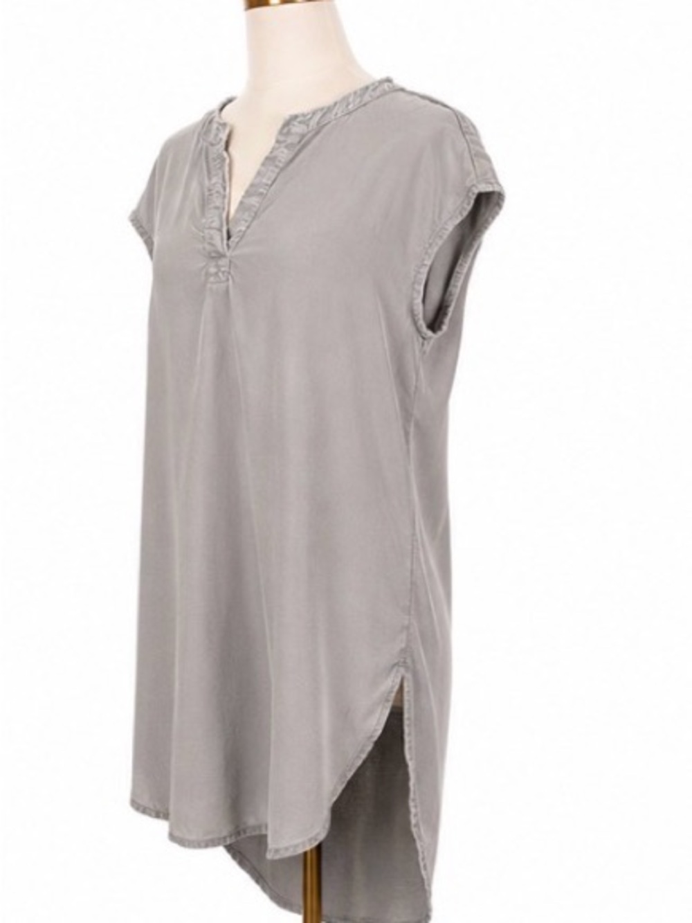 Cloth & Stone Gray Tencel Tunic Shirt Dress Size Medium High Low - Picture 2 of 5